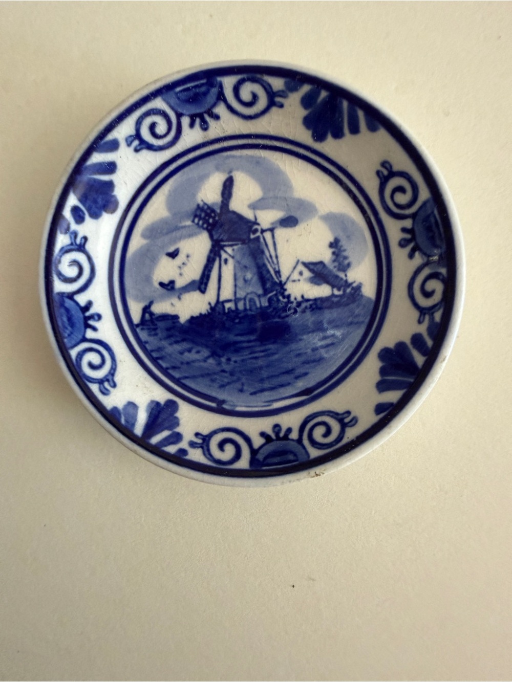 Vintage Elesva Holland Delft Blue Mini Windmill Plate 2.25” W6 Hand Painted
